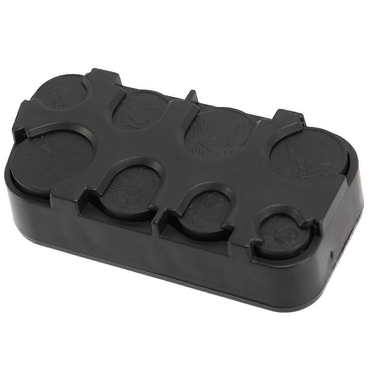 Cutie monede Euro, design accesibil, negru, plastic, 10.2x5.3x2.4cm