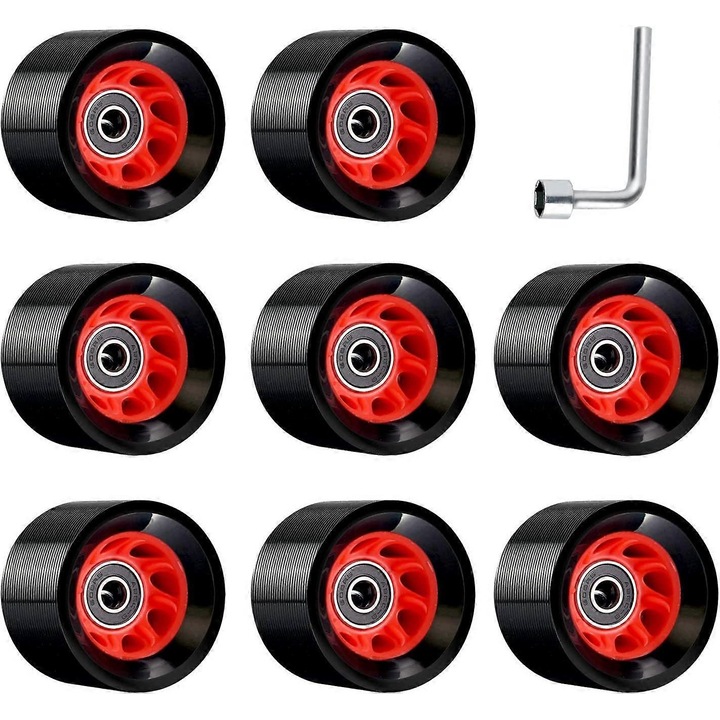 Set 8 roti patinaj artistic 95A, pentru patinaj in interior, durabilitate si aderenta, multicolor