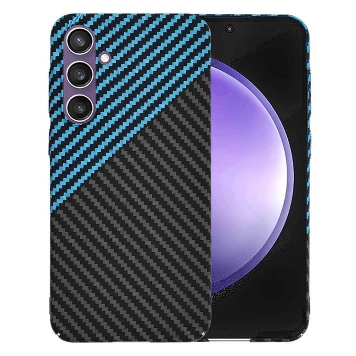 Husa pentru Samsung Galaxy S23 FE, SKYDDAR INNOVATION, textura carbon, Carbonite FiberShell, set cu sticker, Bleu