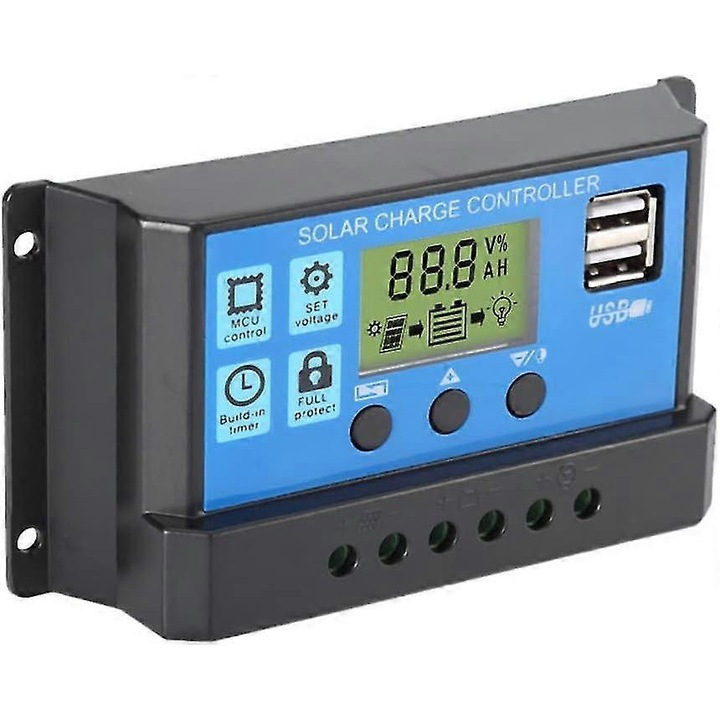 Controler de incarcare solara 30A, 12V/24V, protectie inteligenta, ecran LCD, pentru baterii plumb-acid