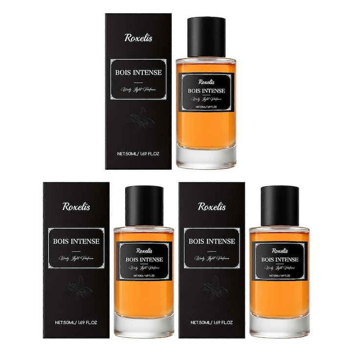 Férfi parfüm Bois Intenses, Roxelis, 50ml, elegáns design, 3 darabos szett
