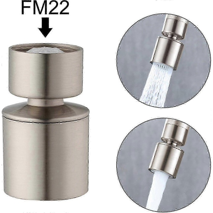 Baterie sanitara cu finisaj nichel periat, mod dual de pulverizare, rotire 360°, economisire apa