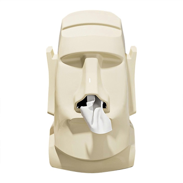 Suport servetele, 3-in-1, design Moai, crem, multifunctional