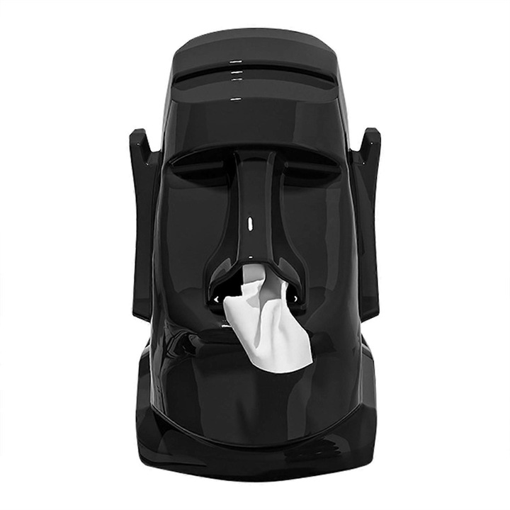 Suport servetele, 3-in-1, design Moai, negru, dimensiuni variate