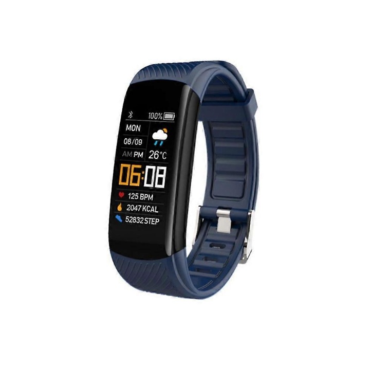 Bratara inteligenta, monitor ritm cardiac, monitor tensiune arteriala, monitor somn, moduri multi-sport, IP67, 0.96 inch, albastru inchis