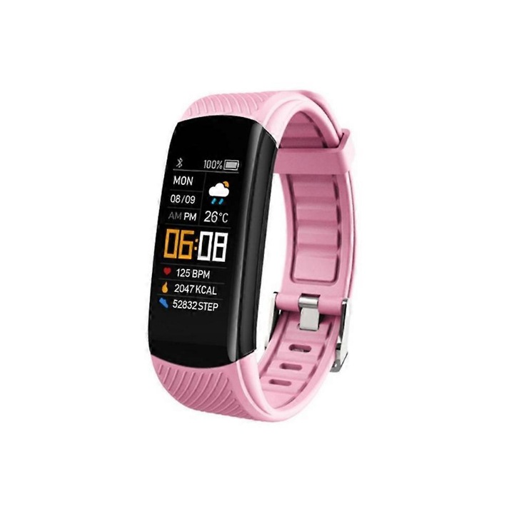 Bratara inteligenta, monitor ritm cardiac, monitor tensiune arteriala, monitor somn, roz, 0.96 inch