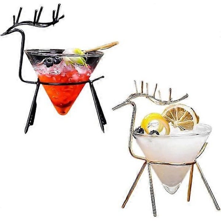 Set de 2 pahare cocktail cu suport in forma de cerb, sticla cristalina, pentru Margarita, Cosmopolitan