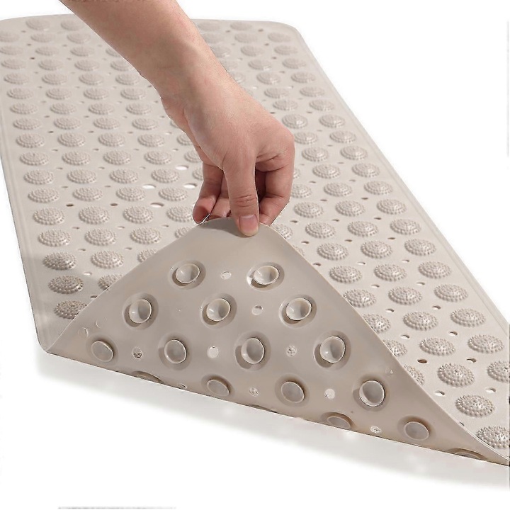 Covoras baie antiderapant, 70x36cm, PVC, cu ventuze, puncte de masaj, culoare khaki