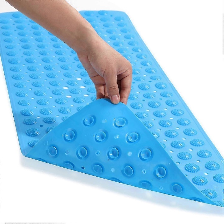 Covoras baie antiderapant, 70x36cm, PVC, albastru ocean, cu ventuze si puncte de masaj