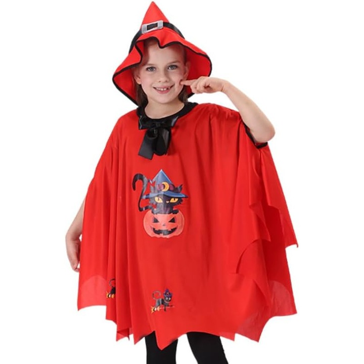 Costum de Halloween pentru pisica si dovleac, pelerina poncho cu palarie