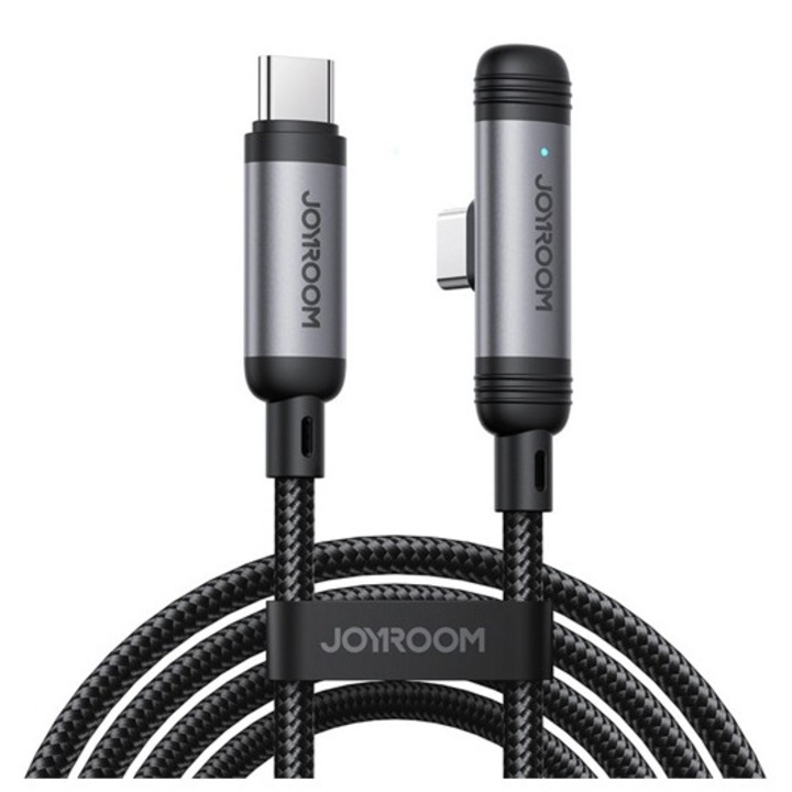 Joyroom s-a56 enjoyx series adatkábel, type-c - type-c, 60w, gyorstöltő, 120cm, 90 fokos, cipőfűző, fekete