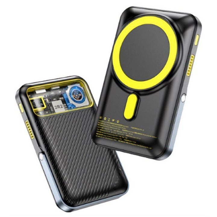 Awei pa-10 vésztöltő type-c aljzat, 10000mah, 20w, wireless, magsafe, pd gyorstöltő 3.0, led kijelző, kitámasztó, fekete