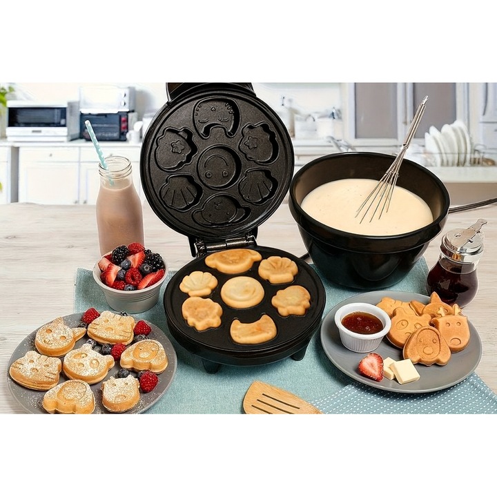 Електрически уред за гофрети и бисквити, форми с различни модели, 1200W черен