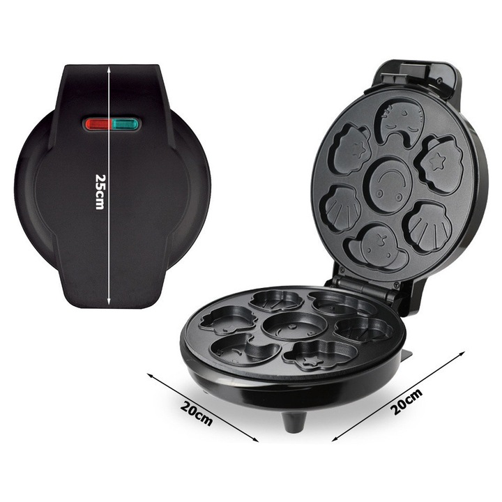 Електрически уред за гофрети и бисквити, форми с различни модели, 1200W черен