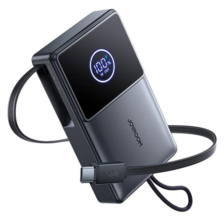 Joyroom vésztöltő type-c aljzat, 10000mah, 22.5w, pd gyorstöltő 3.0, led kijelző + fix type-c kábel, fekete