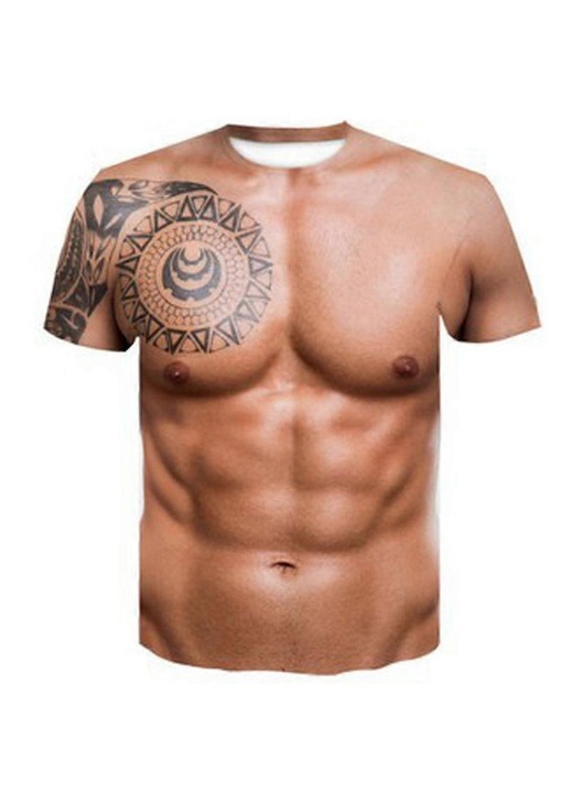 Tricou pentru barbati, imprimeu 3D, poliester, maneca scurta, nude, 3XL INTL