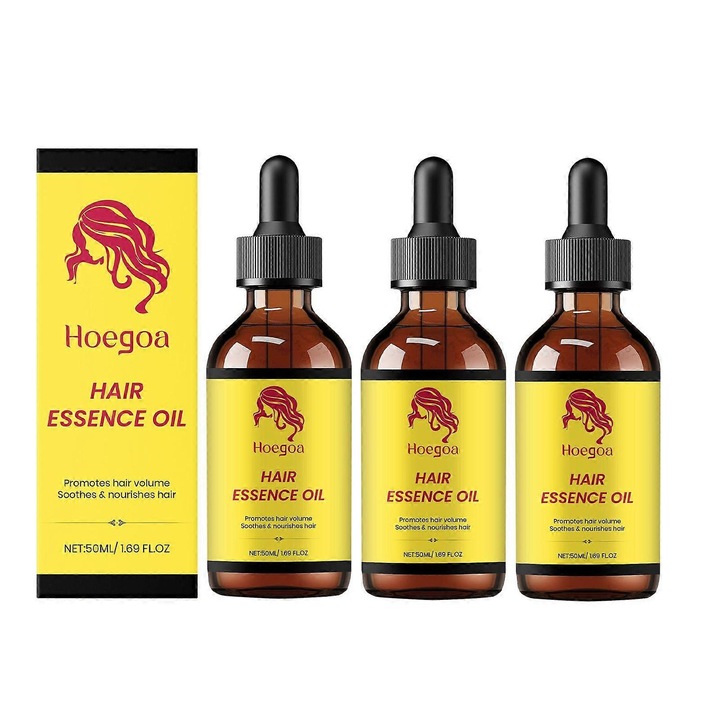 Ulei esential natural pentru par, 3 bucati, imbogatit cu ulei de ghimbir, ulei de cocos, ulei de ricin, ulei de rozmarin, pentru toate tipurile de par