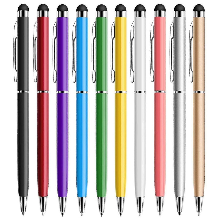 10 darab visszahúzható 2 az 1-ben toll érintőképernyős stylussal, sokszínű, vékony kialakítás