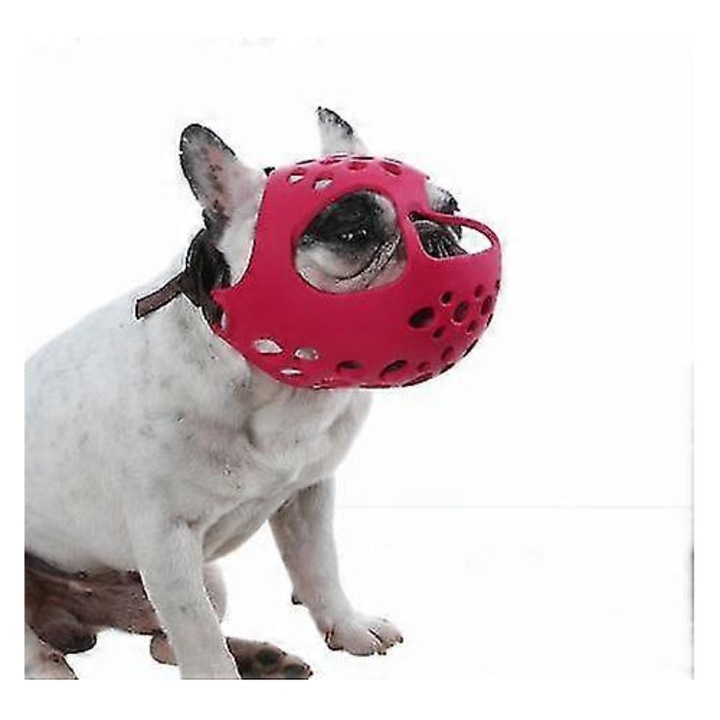 Botnita din cauciuc pentru caini cu bot scurt, previne muscaturile, ajustabil, rosie L