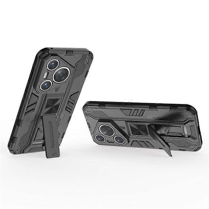 Husa telefon Huawei Pura 70 Pro / Pura 70 Pro+, protectie duala, suport pliabil, neagra