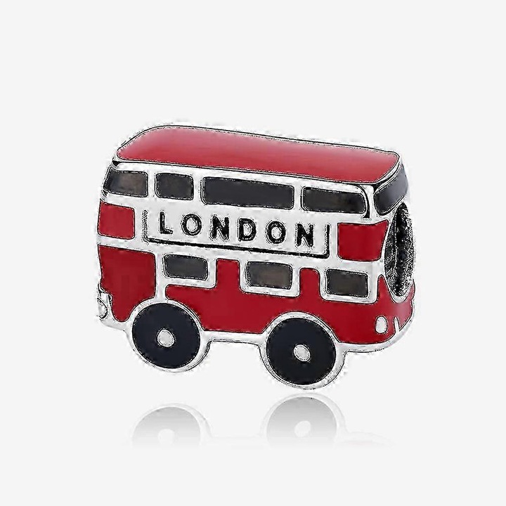 Pandantiv din argint 925 pentru bratari, forma masina London, cu zircon, 2.49g