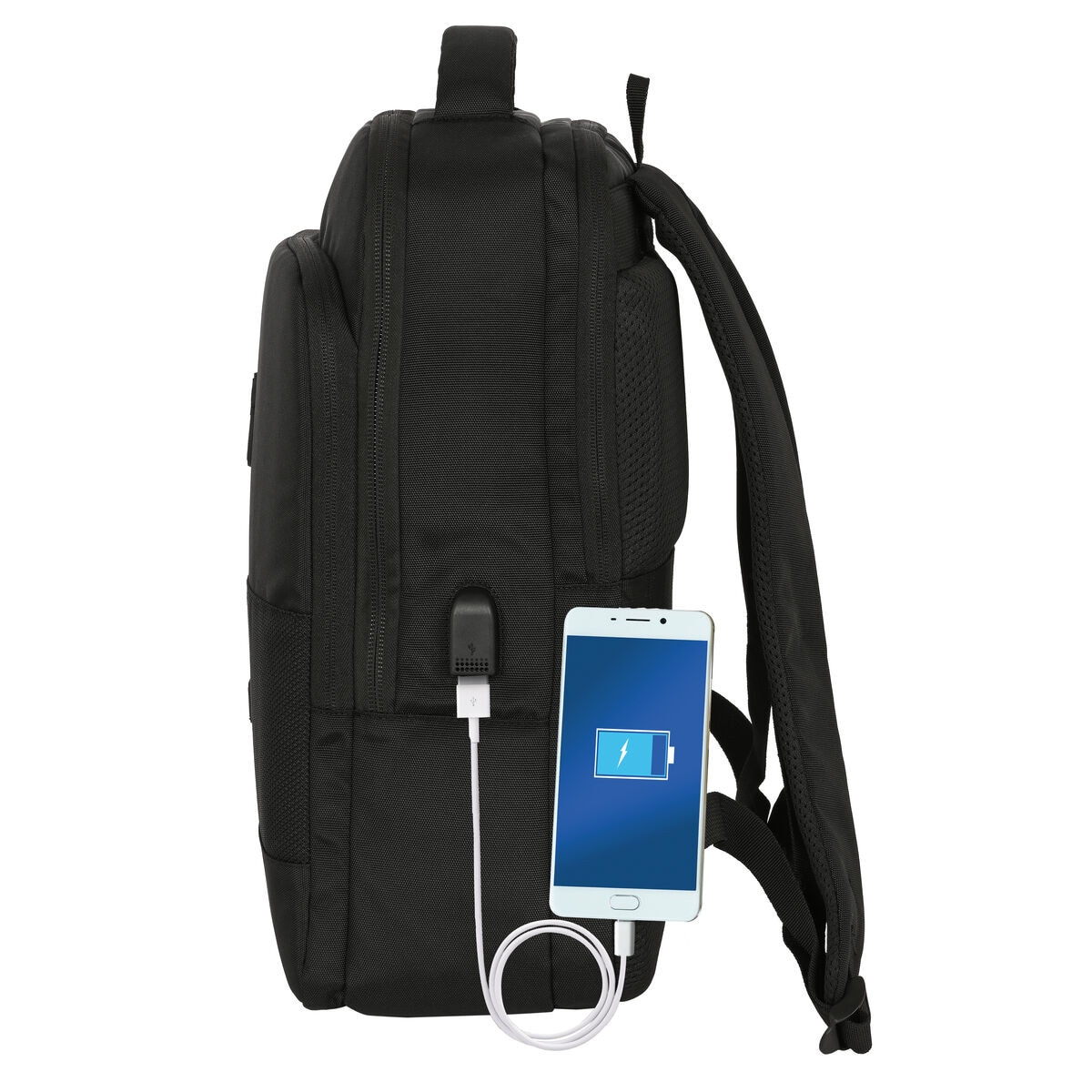 Rucsac Laptop Nilox Real Madrid C.F. 15, 6'', Negru, USB, Ergonomic, 29x44x15cm
