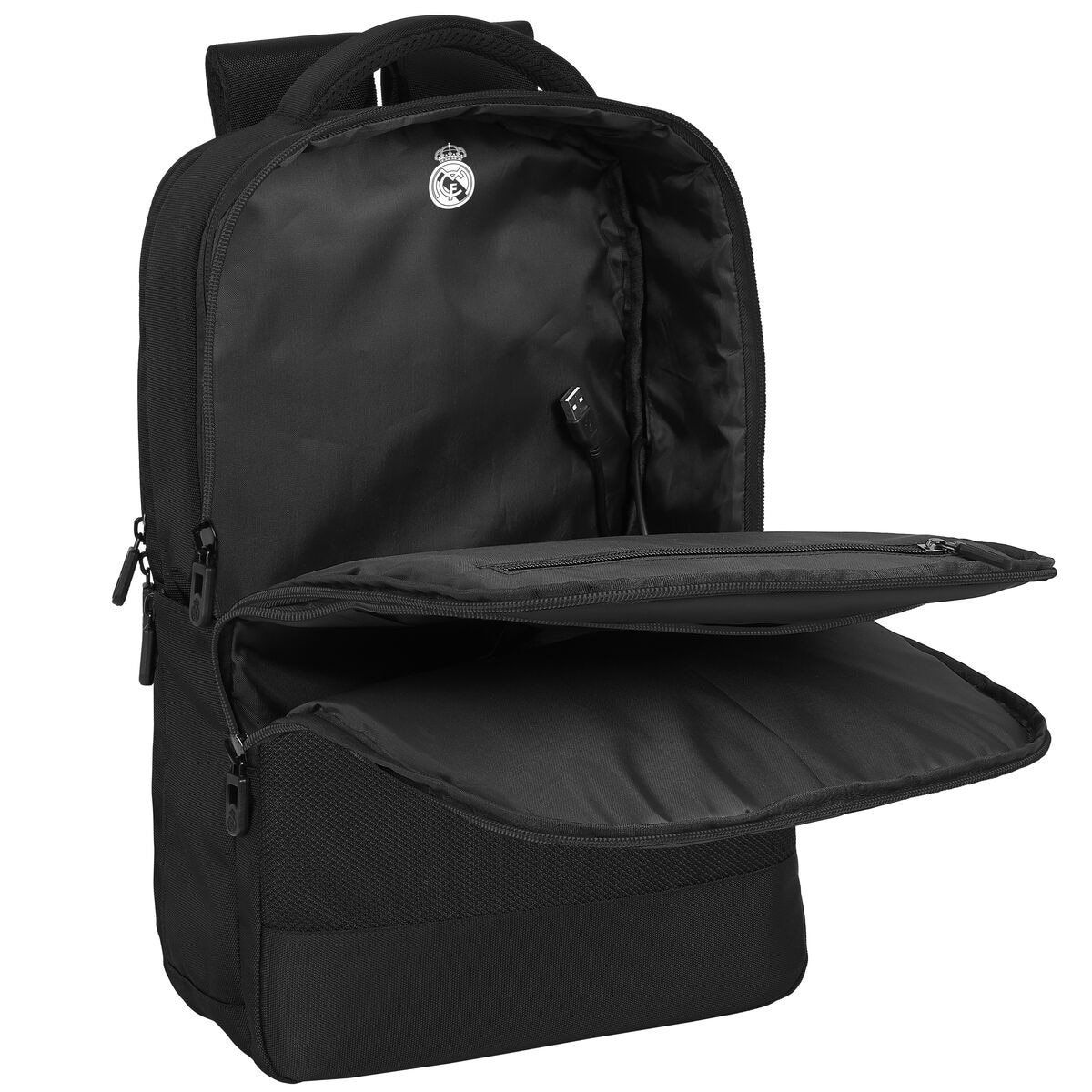 Rucsac Laptop Nilox Real Madrid C.F. 15, 6'', Negru, USB, Ergonomic, 29x44x15cm