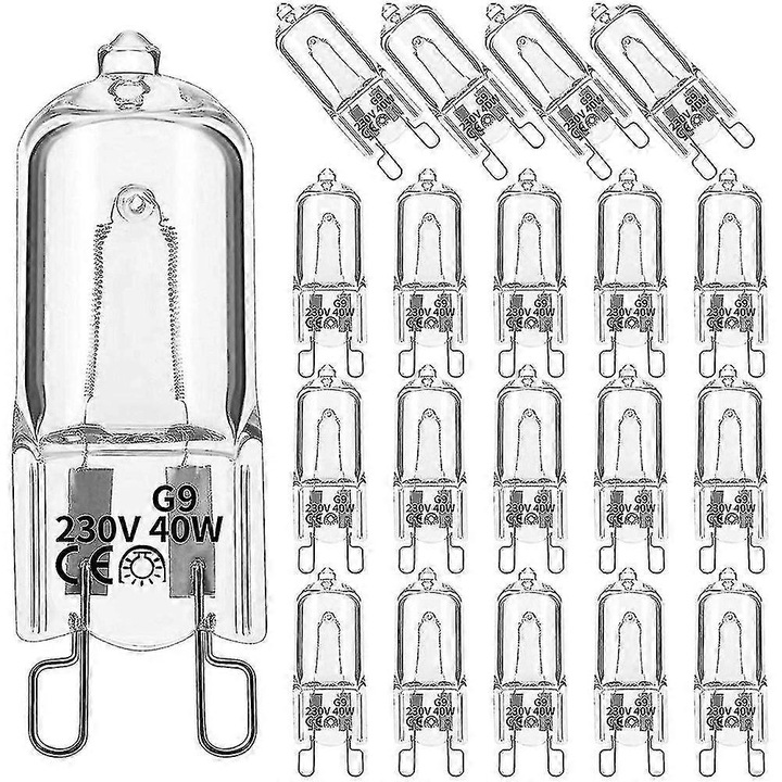 Set 20 becuri halogen G9, 40W, alb cald 2800K, transparent