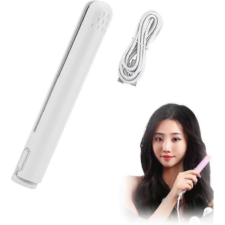 Mini hajgöndörítő 2 az 1-ben, USB töltés, kompakt, rövid és hosszú hajra, fehér