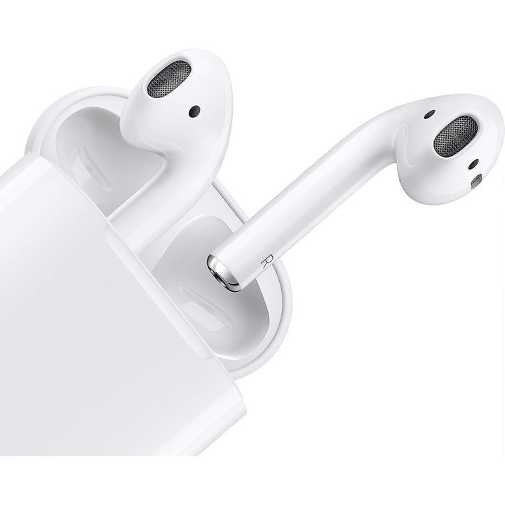 Слушалки AirPods, Apple, бели, комплект със съвместим калъф за зареждане, размери 4.05x1.65x1.8см, 5.35x4.43x2.13см