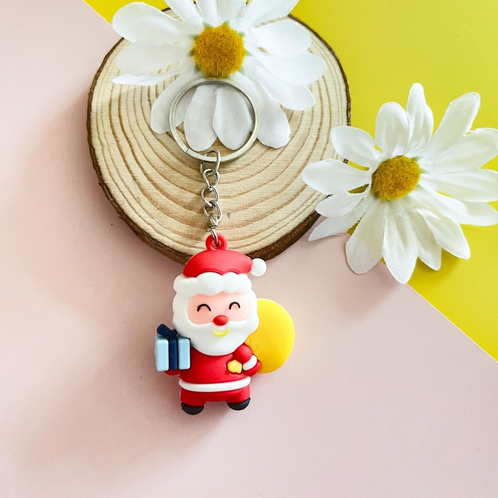 Papa Noel, brad, cadou mic, decoratiune de craciun pentru chei, cerb