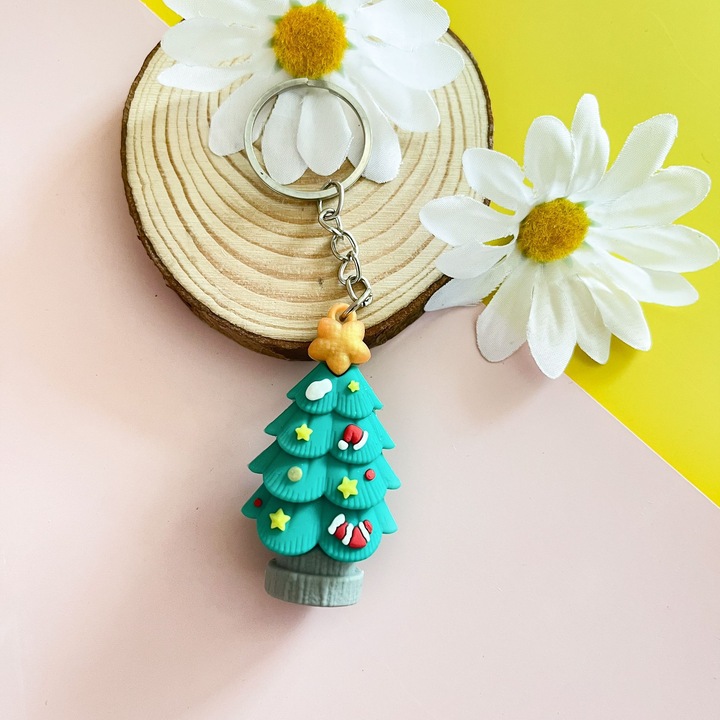 Cadou mic, cerb, papa Noel, brad, decoratiune de craciun pentru chei