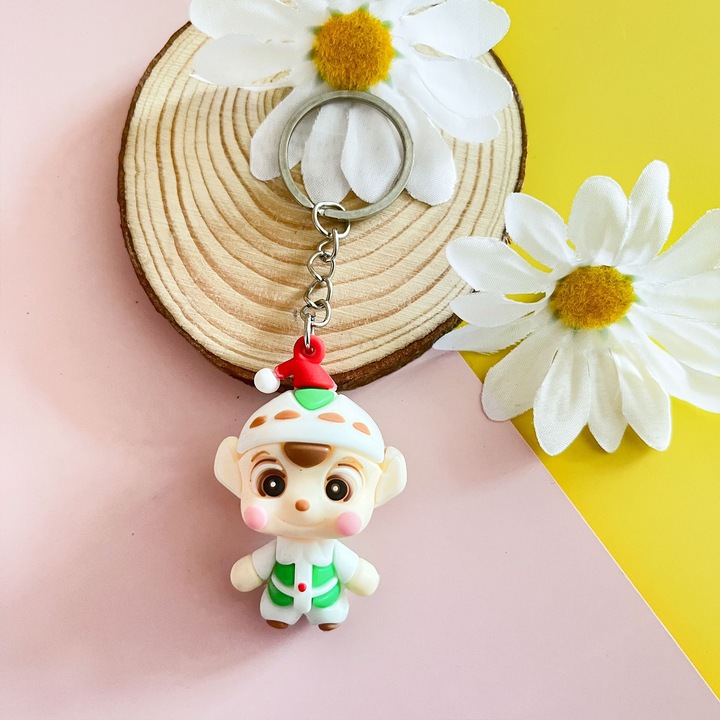 Decoratiune de craciun pentru chei, cerb, cadou mic, papa Noel, brad