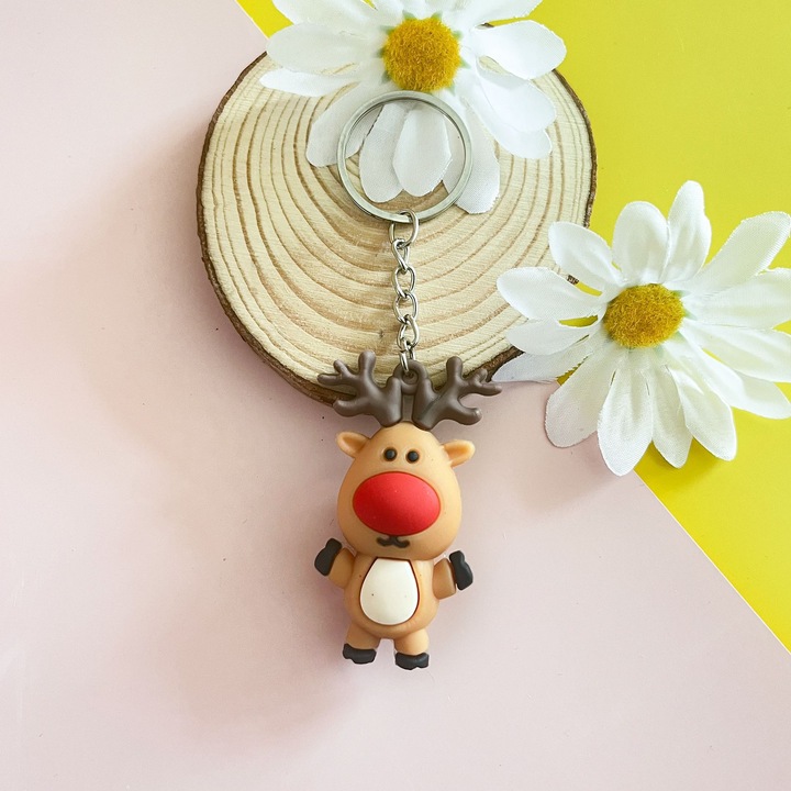 Brad, papa Noel, decoratiune de craciun pentru chei, cadou mic, cerb