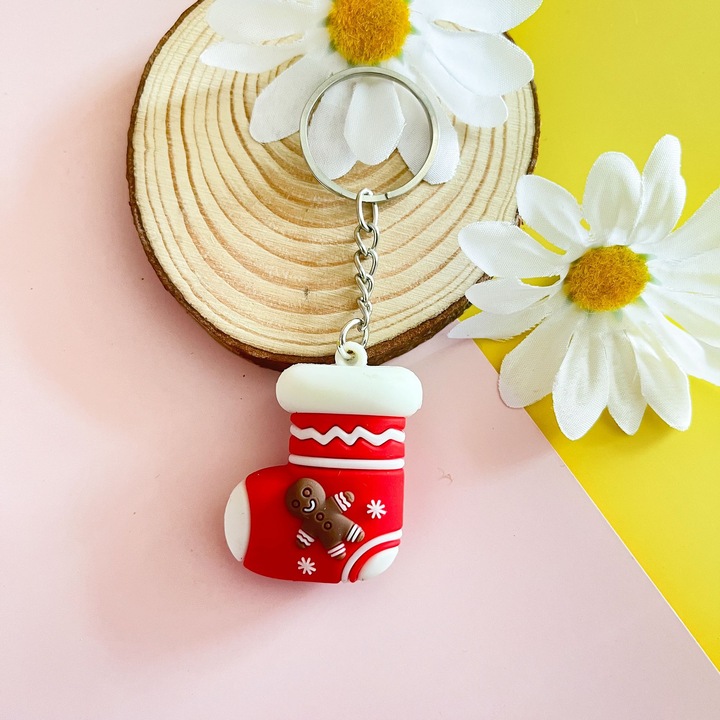 Cadou mic, cerb, brad, decoratiune de craciun pentru chei, papa Noel