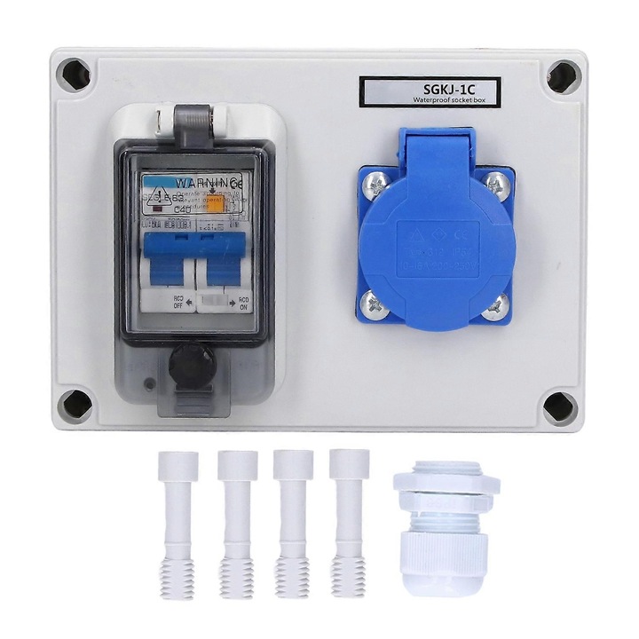 Priza electrica montata pe perete, 40A 1P+N RCD, ABS, pentru interior si exterior