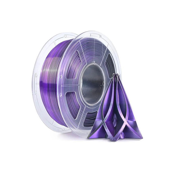 Filament Silk PLA+ Dual-Color pentru Imprimantă 3D, 1.75mm, 1kg, Violet+Negru