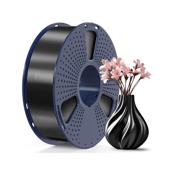 Filament Silk PLA+ pentru Imprimantă 3D, 1.75mm, 1kg, Negru