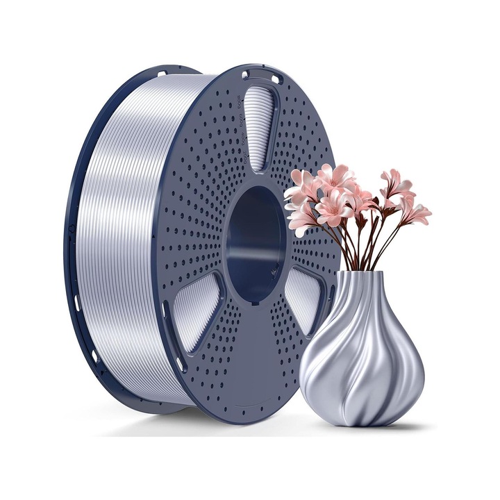 Filament Silk PLA+ pentru Imprimantă 3D, 1.75mm, 1kg, Gri