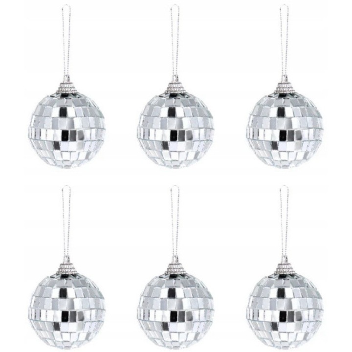 Set 6 accesorii petrecere, PARTYPAL, globuri disco lustrate, 5cm, argintii