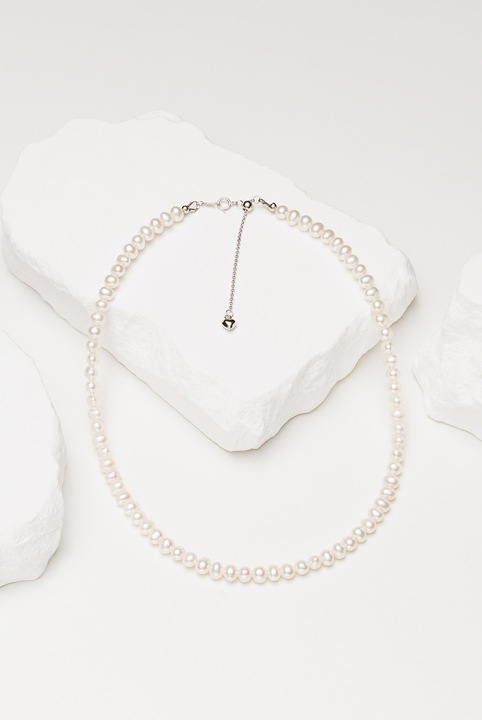 Colier perle naturale de cultură semi rotunde Zenso, alb sidefat, argint 925, 39cm+5cm extensie