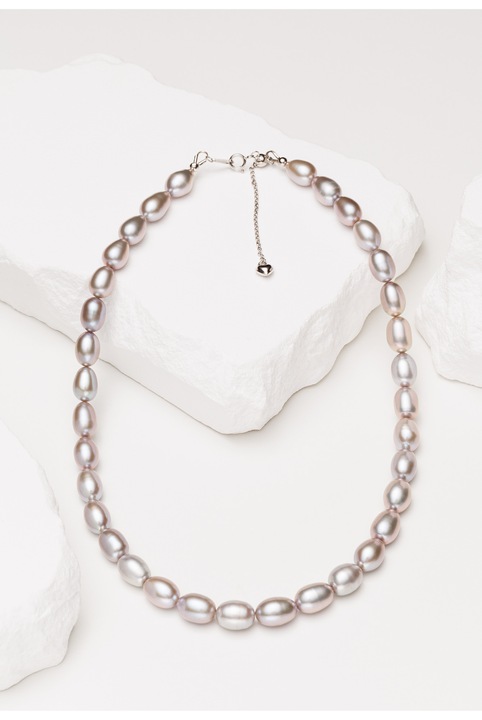 Colier perle naturale, Zenso, gri sidefat cu reflexii roz-liliachii ...