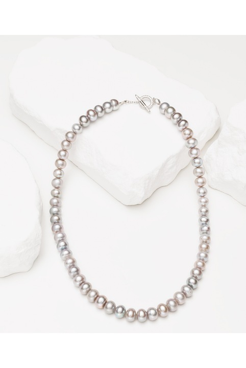 Colier perle naturale gri-liliachii, argint 925, 40x2cm, design clasic
