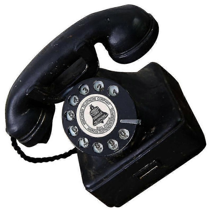 Figurina decorativa telefon retro, arta din rasina, neagra, 11cm
