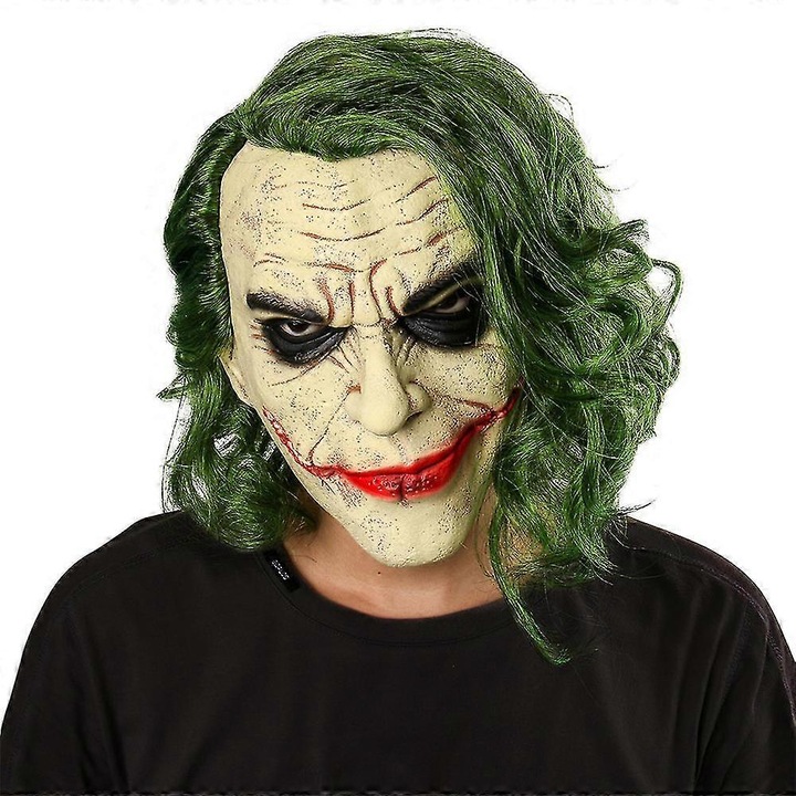 Masca Halloween Joker, masca de latex, cu par, pentru petrecere carnaval, galben