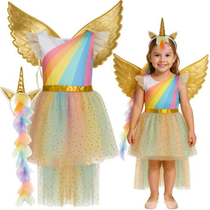 Costum De Halloween Pentru Copii, Unicorn, Marime 122-128, 4-6 Ani, Tinuta Completa, Material Moale, Aspect Atractiv, Universal