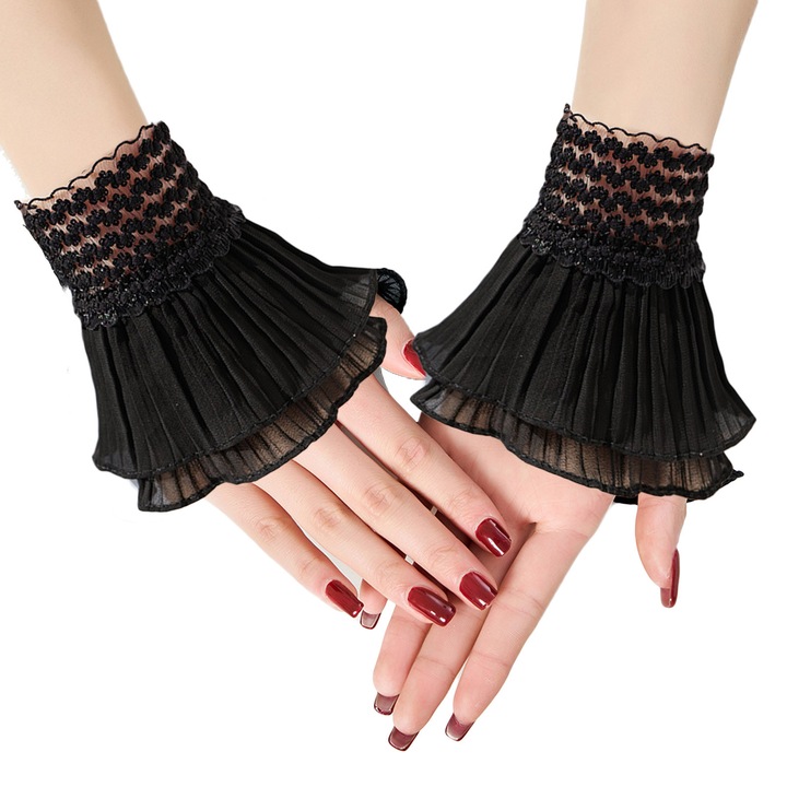 Mansete detasabile din dantela, Traderplus, negru, universal