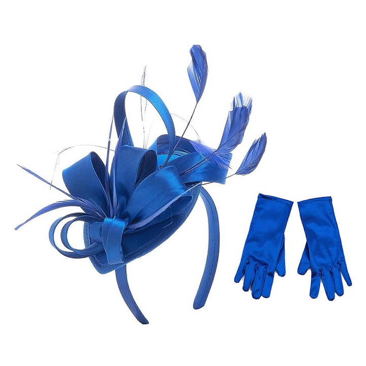 Caciula fascinator pentru femei, disc vintage, set cu manusi scurte, multicolor, dimensiune unica