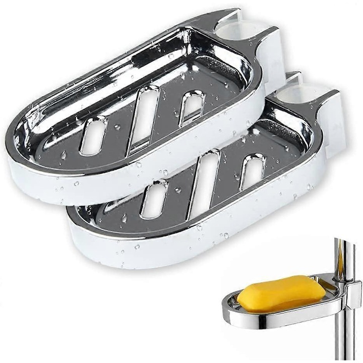 Suport pentru sapun, set 2 bucati, cromat, 16x8.3cm, ajustabil, pentru teava dus 22mm