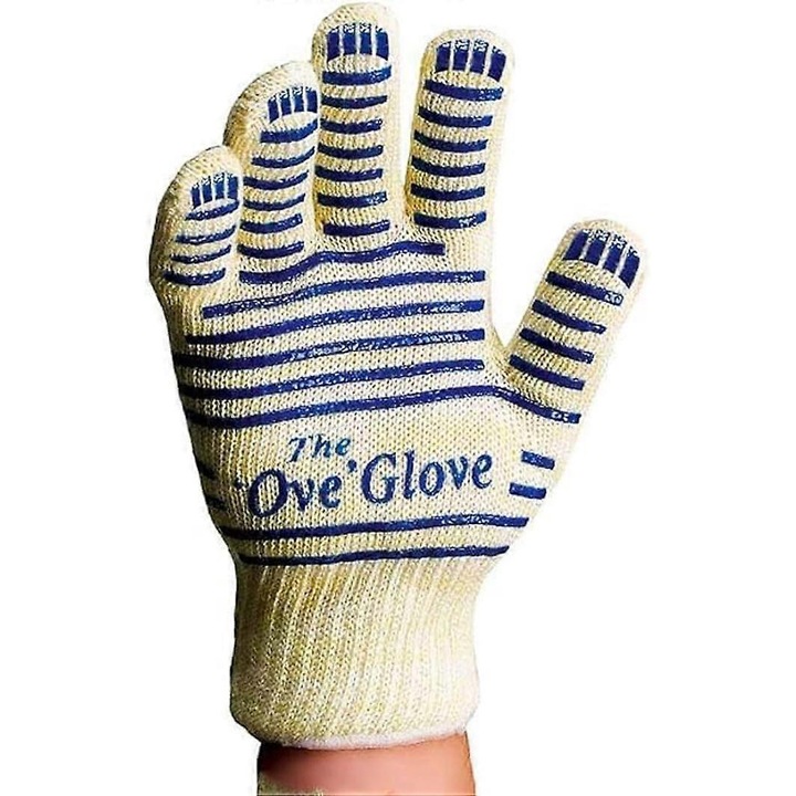 Konyhai kesztyű, 540 fokos ellenállás, bézs-kék, 26x15.6cm